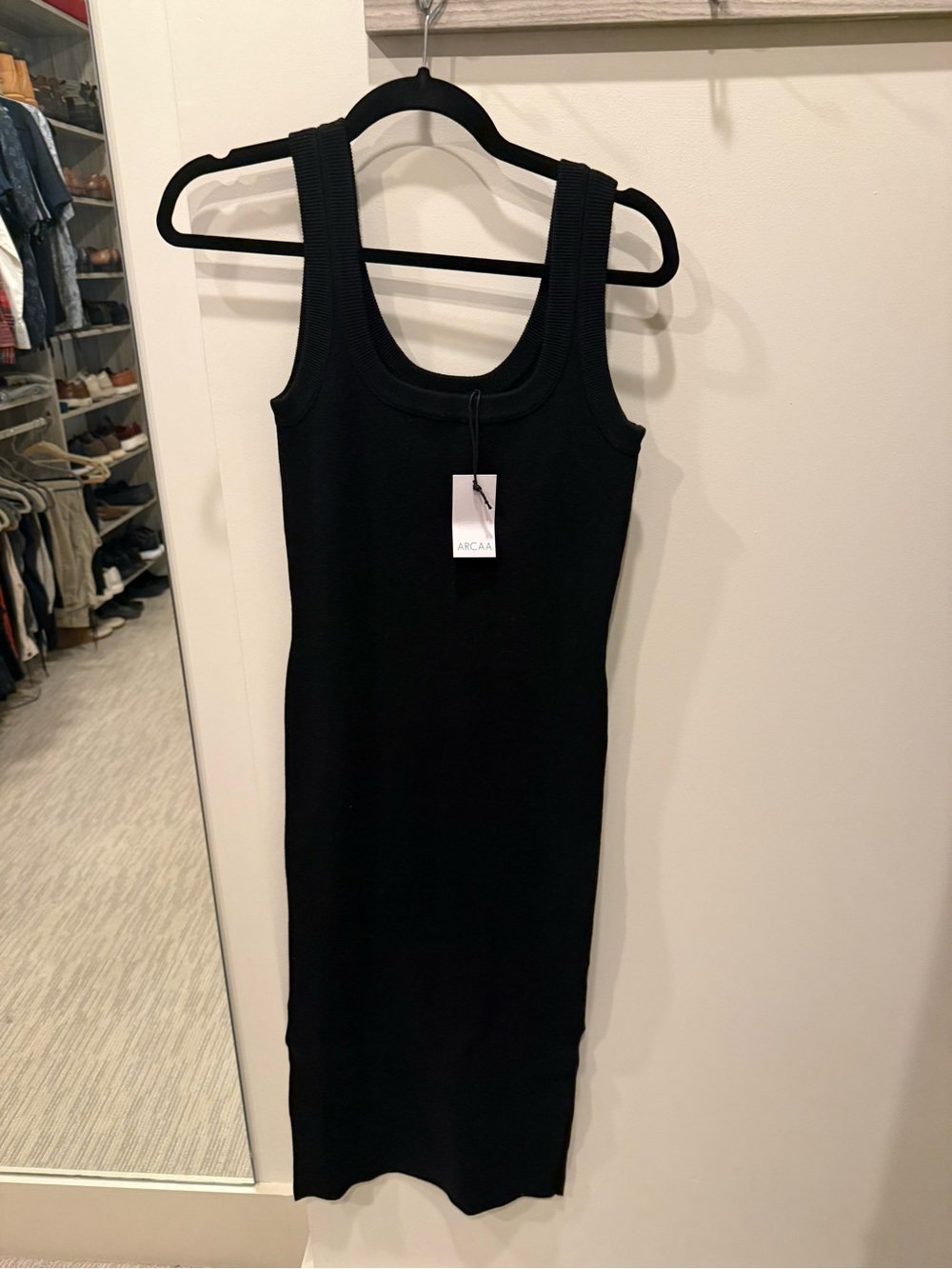 Arca Black Ribbed Midi Tank Dress with Wide Straps